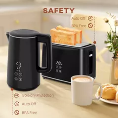 HOMCOM Polished Stainless Steel Kettle and Toaster Set - Black - 7
