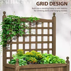 Outsunny Garden Planters with Trellis for Climbing Vines, Wood Raised Beds for Garden, Flower Pot, Indoor Outdoor, Brown - 4