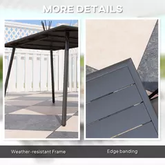 Outsunny Rectangle Garden Table with Slat Top, Steel Frame, Outdoor Table for 6 Person, 150 x 80 x 74 cm, Black - 6