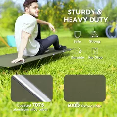 Outsunny Lightweight Camping Bed, Aluminium Portable Camp Cot w/ Strong Support 150kg and Carry Bag for Camping, Dark Green - 4