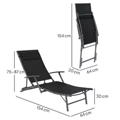 Outsunny Set of Two Adjustable Back Sun Loungers - Black - 3