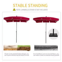 Outsunny Garden Parasol Umbrella, Outdoor Market Table Umbrella with Ruffles & Aluminium Pole, Rectangular Tilting Parasol Sun Shade Canopy, 2 x 1.3m, Red - 6