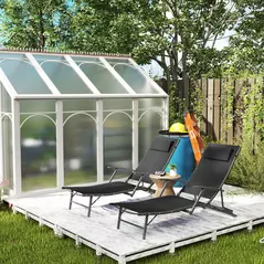 Outsunny Set of Two Adjustable Back Sun Loungers - Black - 8