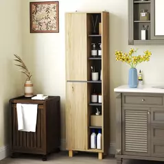 HOMCOM Multi-Storage Slim Bathroom Cabinet - Wood-Effect - 8