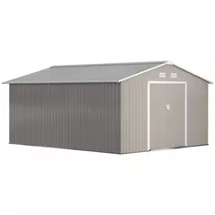 Outsunny 13 x 11ft Large Garden Shed, Mental Garden Storage Shed with Foundation Kit Ventilation & Doors, Light Grey - 1