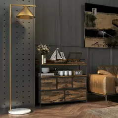 HOMCOM Rustic Chest of Five Fabric Drawers - Rustic Brown - 2