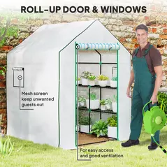 Outsunny 143 x 140cm Walk-In Greenhouse, with Accessories - White - 6