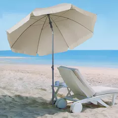 Outsunny 2.2m Beach Umbrella, Portable Parasol with Tilting Function, Outdoor Sunshade Shelter with 8 Ribs for Garden, Pool and Patio, Cream White - 2