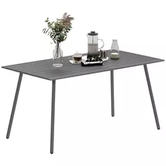 Outsunny Rectangle Garden Table with Slat Top, Steel Frame, Outdoor Table for 6 Person, 150 x 80 x 74 cm, Grey - 1