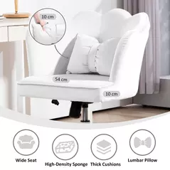 HOMCOM Velvet-Feel Petal Back Office Chair - White - 5