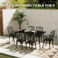 Outsunny Rectangle Garden Table with Slat Top, Steel Frame, Outdoor Table for 6 Person, 150 x 80 x 74 cm, Black - 4