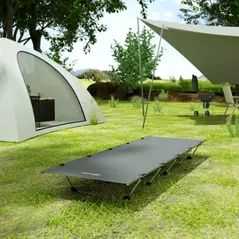 Outsunny Lightweight Camping Bed, Aluminium Portable Camp Cot w/ Strong Support 150kg and Carry Bag for Camping, Dark Grey - 9