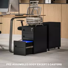 Vinsetto Three-Drawer Steel Filing Cabinet - Black - 8