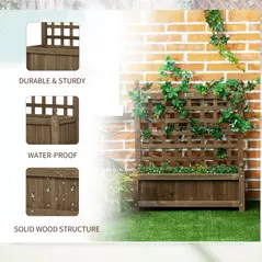Outsunny Garden Planters with Trellis for Climbing Vines, Wood Raised Beds for Garden, Flower Pot, Indoor Outdoor, Brown - 6