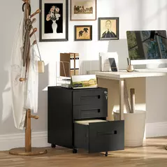 Vinsetto Three-Drawer Steel Filing Cabinet - Black - 2