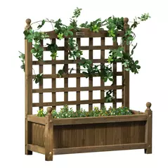Outsunny Garden Planters with Trellis for Climbing Vines, Wood Raised Beds for Garden, Flower Pot, Indoor Outdoor, Brown - 1
