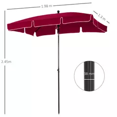 Outsunny Garden Parasol Umbrella, Outdoor Market Table Umbrella with Ruffles & Aluminium Pole, Rectangular Tilting Parasol Sun Shade Canopy, 2 x 1.3m, Red - 3