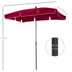 Outsunny Garden Parasol Umbrella, Outdoor Market Table Umbrella with Ruffles & Aluminium Pole, Rectangular Tilting Parasol Sun Shade Canopy, 2 x 1.3m, Red - 3