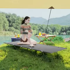 Outsunny Lightweight Camping Bed, Aluminium Portable Camp Cot w/ Strong Support 150kg and Carry Bag for Camping, Dark Grey - 7