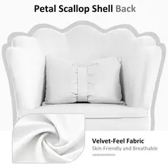 HOMCOM Velvet-Feel Petal Back Office Chair - White - 4