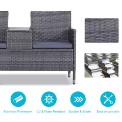 Outsunny 2-Seater PE Rattan Outdoor Garden Bench w/ Centre Table Grey - 6