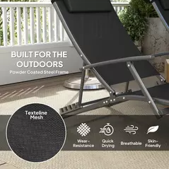 Outsunny Set of Two Adjustable Back Sun Loungers - Black - 5