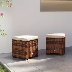 Outsunny Set of 2 Rattan Storage Ottoman, Outdoor Footstool with Removable Cushions, Garden Storage Seat for Balcony, Porch, Living Room, Beige - 9