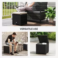 Outsunny Set of 2 Rattan Storage Ottoman, Outdoor Footstool with Removable Cushions, Garden Storage Seat for Balcony, Porch, Living Room, Cream - 7