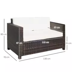 Outsunny Rattan Sofa, 2 Seater Garden Furniture with Soft Padded Cushion and Armrests, Wicker Garden Loveseat for Patio, Mixed Brown - 3