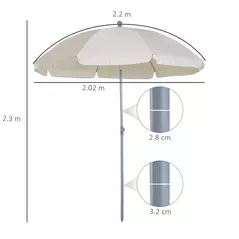 Outsunny 2.2m Beach Umbrella, Portable Parasol with Tilting Function, Outdoor Sunshade Shelter with 8 Ribs for Garden, Pool and Patio, Cream White - 3