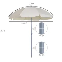Outsunny 2.2m Beach Umbrella, Portable Parasol with Tilting Function, Outdoor Sunshade Shelter with 8 Ribs for Garden, Pool and Patio, Cream White - 3