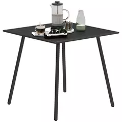 Outsunny Square Garden Table with Slat Top, Steel Frame, Outdoor Table for 4 Person, 80 x 80 x 74 cm, Black - 1