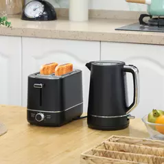 HOMCOM Kettle and Toaster Set, 1.7L 3000W Fast Boil Kettle & 2 Slice Toaster Kitchen Set with 6 Level Browning Controls, Defrost, Reheat, Black - 2