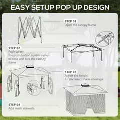 Outsunny 3.25 x 3.25m Pop Up Gazebo, Double-roof Garden Tent with Netting and Carry Bag, Party Event Shelter for Outdoor Patio, Brown and Grey - 4