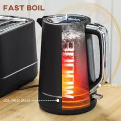HOMCOM Kettle and Toaster Set, 1.7L 3000W Fast Boil Kettle & 2 Slice Toaster Kitchen Set with 6 Level Browning Controls, Defrost, Reheat, Black - 4