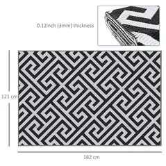 Outsunny Outdoor Rug Reversible Mat Plastic Straw Rug Portable RV Camping Mat for Garden Deck Picnic Indoor, 121 x 182 cm (4 x 6 ft), Black & White - 3