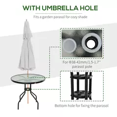 Outsunny 80 cm Round Garden Dining Table with Parasol Hole for 4, Outdoor Coffee Bistro End Side Table with Tempered Glass Top and Steel Frame for Patio, Porch, Black - 4