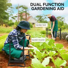 Outsunny 2 In 1 Garden Kneeler Seat Kneeling Pad Support Bench Foldable Knee Protector, Grey - 4