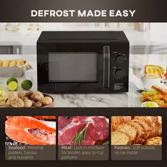 HOMCOM 23L 800W Microwave Oven, Solo Manual Microwave with 5 Power Levels, Defrost, 35 Minutes Timer, Clock, Easy Clean, Small Black Microwave - 5