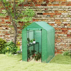 Outsunny 120 x 186cm Walk-In Greenhouse, with Shelves - Green - 2