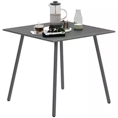 Outsunny Square Garden Table with Slat Top, Steel Frame, Outdoor Table for 4 Person, 80 x 80 x 74 cm, Grey - 1