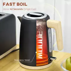 HOMCOM Stainless Steel Kettle and Toaster Set, 1.7L 3000W Fast Boil Kettle & 2 Slice Toaster Kitchen Set with 7 Level Browning Controls, Defrost, Reheat, Auto Off, Boil-dry Protection, Black - 4