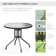 Outsunny 6 Piece Garden Dining Set with Umbrella, Patio Sets with Parasol with 4 Folding Dining Chairs & Round Tempered Glass Table, Black - 5