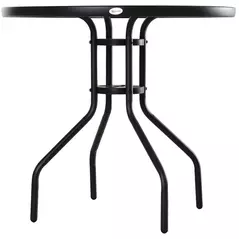 Outsunny 80 cm Round Garden Dining Table with Parasol Hole for 4, Outdoor Coffee Bistro End Side Table with Tempered Glass Top and Steel Frame for Patio, Porch, Black - 8