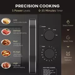 HOMCOM 23L 800W Microwave Oven, Solo Manual Microwave with 5 Power Levels, Defrost, 35 Minutes Timer, Clock, Easy Clean, Small Black Microwave - 4