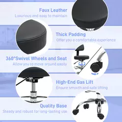 HOMCOM Drafting Chair, Office Chair with Backrest and Adjustable Footrest, Height Adjustable Stool, Leather Padded Rolling Task Chair for Home Office, Black - 5