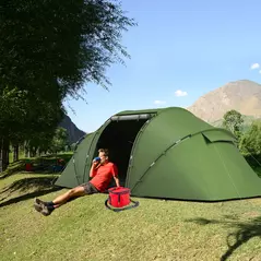 Outsunny 4-6 Man Camping Tent with Living Area and 2 Bedrooms, Hiking Sun Shelter, UV Protection Tunnel Tent, Dark Green - 2