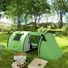 Outsunny Four Man Duo Room Tunnel Tent, with Accessories - Green - 2