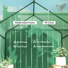 Outsunny 120 x 186cm Walk-In Greenhouse, with Shelves - Green - 4