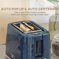 HOMCOM 1.7L 3000W Fast Boil Kettle & 2 Slice Toaster Set, Kettle and Toaster Set with Auto Shut Off, Browning Controls, Blue - 6